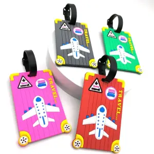 Home Bag tag karet custom dengan logo timbul, bahan lentur dan tahan lama. Cocok untuk label koper dan tas travel, souvenir promosi, serta kebutuhan branding.