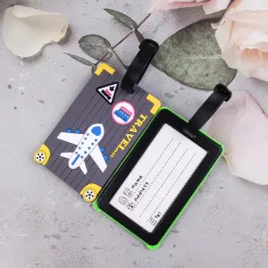 Home Bag tag karet custom dengan logo timbul, bahan lentur dan tahan lama. Cocok untuk label koper dan tas travel, souvenir promosi, serta kebutuhan branding.